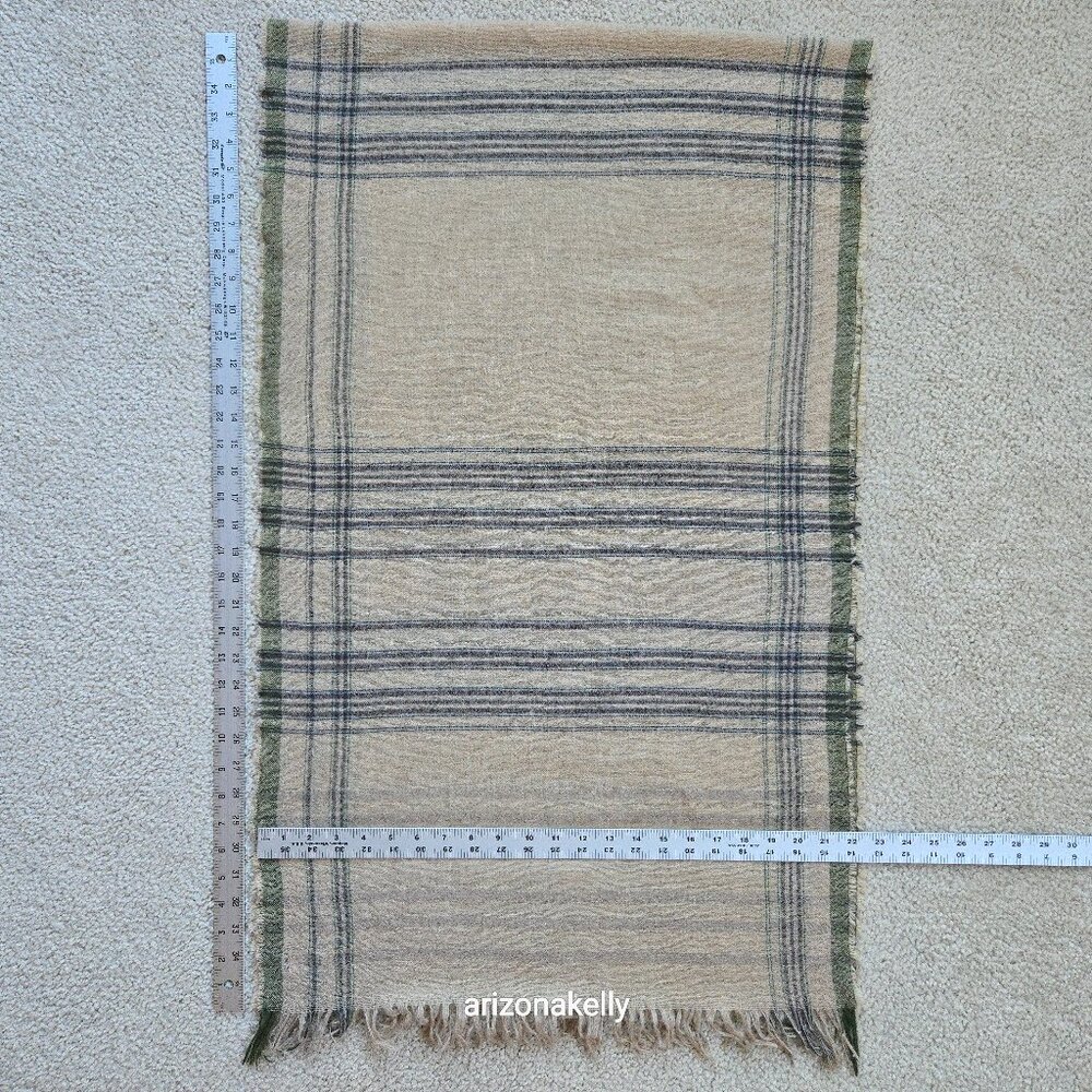 Amicale Cashmere Woven Plaid Fringe Tan Brown Green